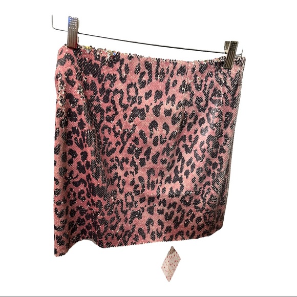 FREE PEOPLE PINK CHEETAH SEQUINED MINI SKIRT NEW WITH TAG SIZE 2 - Picture 11 of 16